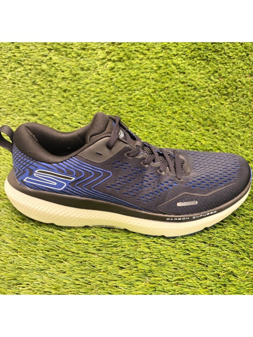 Skechers Go Run Ride 11 Mens Size 10 Black Blue Athletic Running Shoes Sneakers
